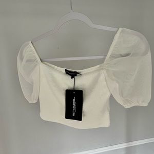 Sheer puff sleeve crop top